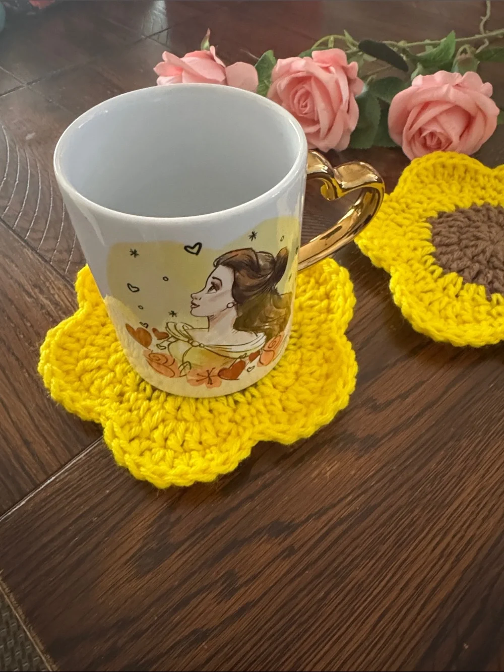 Handmade Yellow Sunflower Crochet Coasters - Home Dining Table Linens